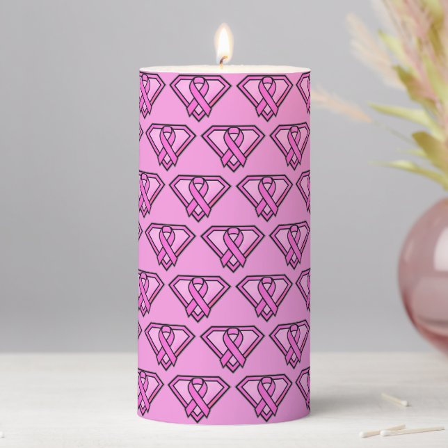 Breast Cancer Awareness Diamond Logo Pink Pillar Candle (In Situ)