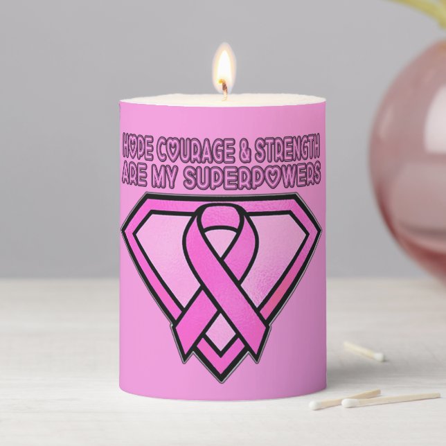 Breast Cancer Awareness Diamond Logo Pink Pillar Candle (In Situ)