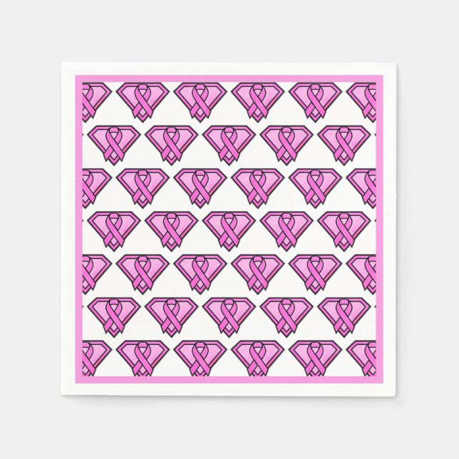 Breast Cancer Awareness Diamond Logo White Napkins (Front)