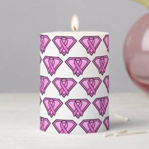 Breast Cancer Awareness Diamond Logo White Pillar Candle