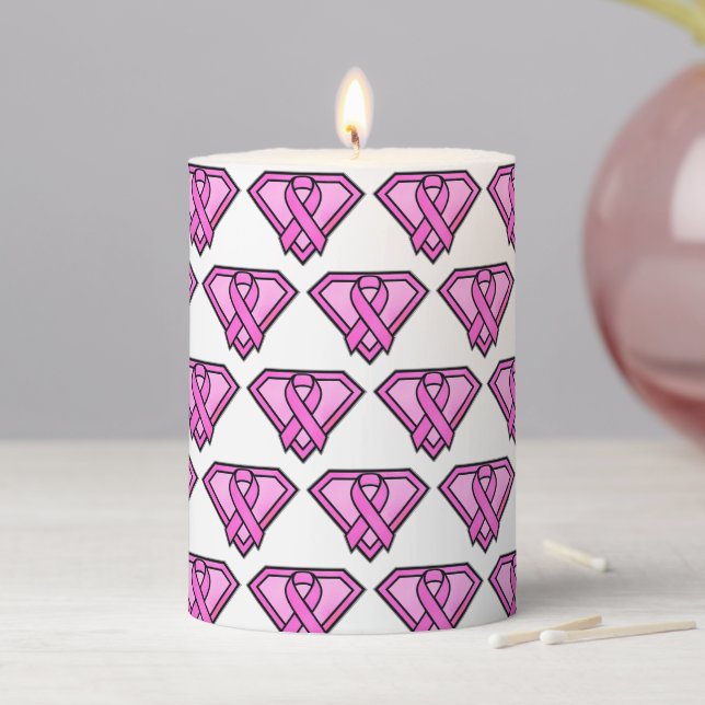 Breast Cancer Awareness Diamond Logo White Pillar Candle (In Situ)
