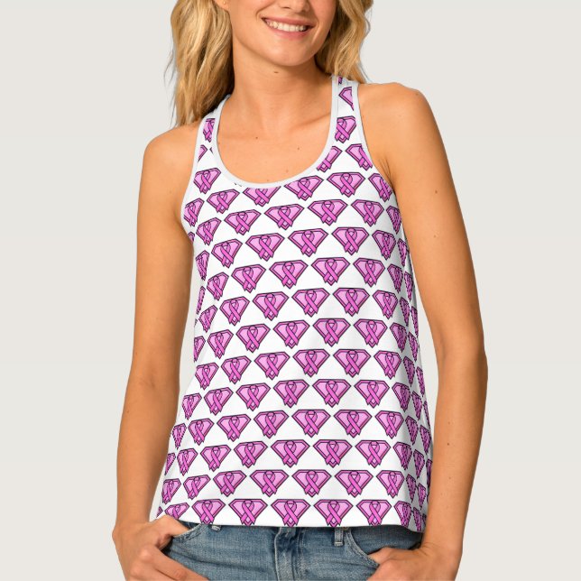 Breast Cancer Awareness Diamond Logo White Tank Top (Front)