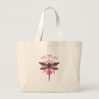 Breast Cancer Awareness Dragonfly Faith Hope Love Large Tote Bag