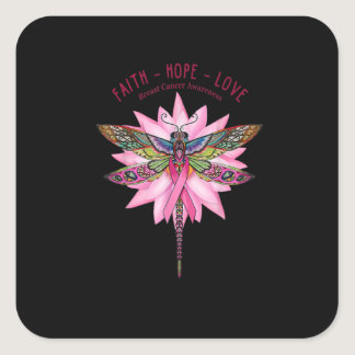 Breast Cancer Awareness Dragonfly Faith Hope Love Square Sticker