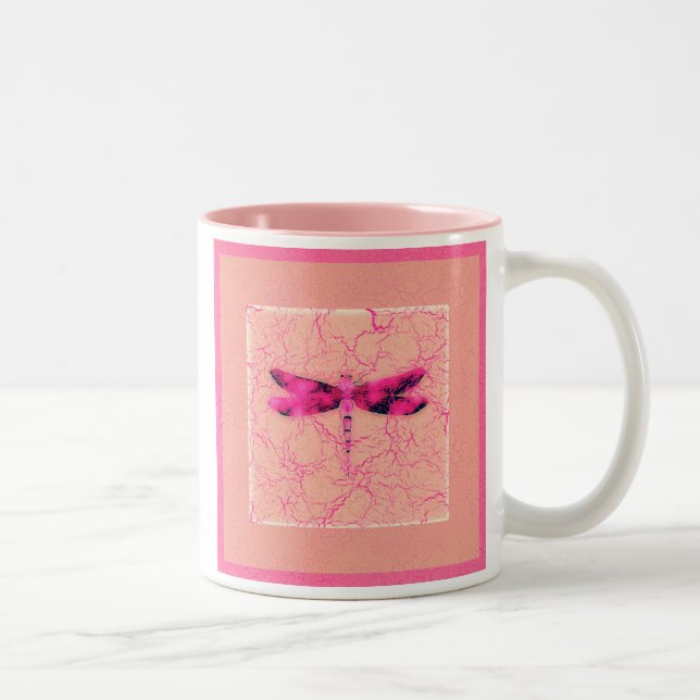 Breast Cancer Awareness Dragonfly Two-Tone Coffee Mug (Right)
