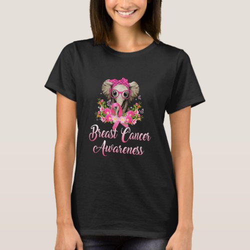 Breast Cancer Awareness Elephant Flowers Pink T_Shirt
