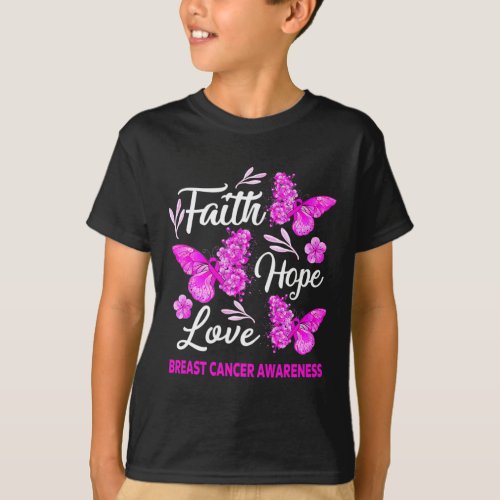 Breast Cancer Awareness Faith Hope Love Butterfly  T_Shirt