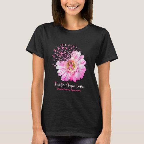 Breast Cancer Awareness Faith Hope Love Daisy T_Shirt
