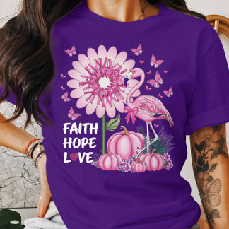 Breast Cancer Awareness Faith Hope Love Flamingo T-Shirt