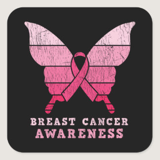 Breast Cancer Awareness Family Matching Butterfly Square Sticker