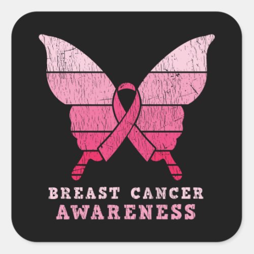 Breast Cancer Awareness Family Matching Butterfly Square Sticker