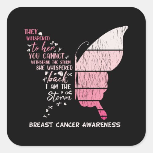 Breast Cancer Awareness Family Matching Butterfly Square Sticker