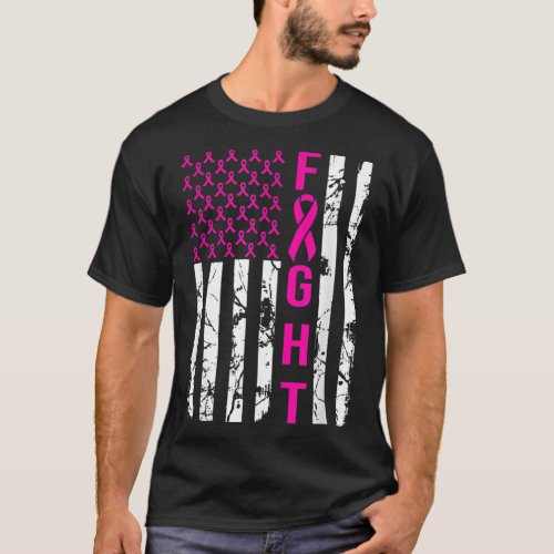 Breast Cancer Awareness FIGHT American Flag Pink R T_Shirt