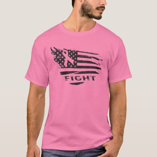 Breast Cancer Awareness FIGHT American Flag Pink R T_Shirt