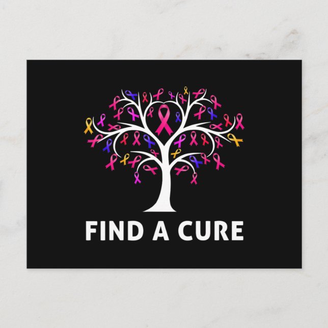 Breast Cancer Awareness Fight Find A Cure Tree Rib Postcard (Front)