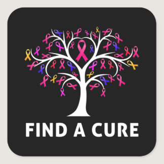 Breast Cancer Awareness Fight Find A Cure Tree Rib Square Sticker