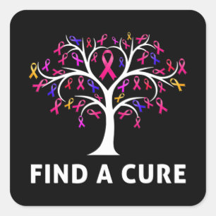 Breast Cancer Awareness Fight Find A Cure Tree Rib Square Sticker