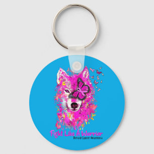 Breast Cancer Awareness Fight Like A Warrior Wolf Keychain