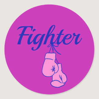 Breast Cancer Awareness Fighter Boxing Gloves  Squ Classic Round Sticker