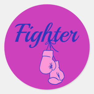 Breast Cancer Awareness Fighter Boxing Gloves Squ Classic Round Sticker