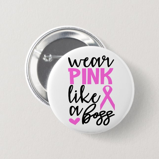 Breast Cancer Awareness Fighter Pink Ribbon Button (Front & Back)