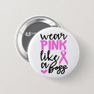 Breast Cancer Awareness Fighter Pink Ribbon Button