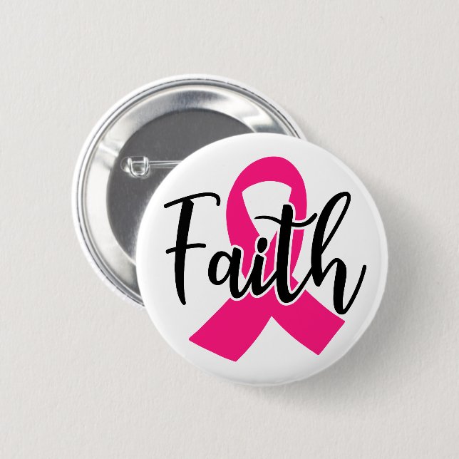Breast Cancer Awareness Fighter Pink Ribbon Faith Button (Front & Back)