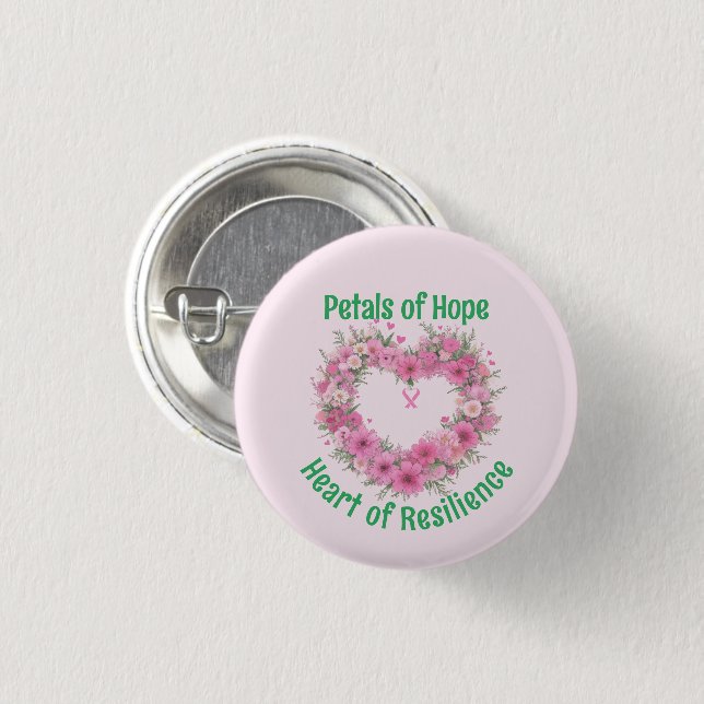 Breast Cancer Awareness Floral Heart  Button (Front & Back)