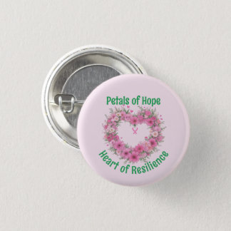 Breast Cancer Awareness Floral Heart  Button