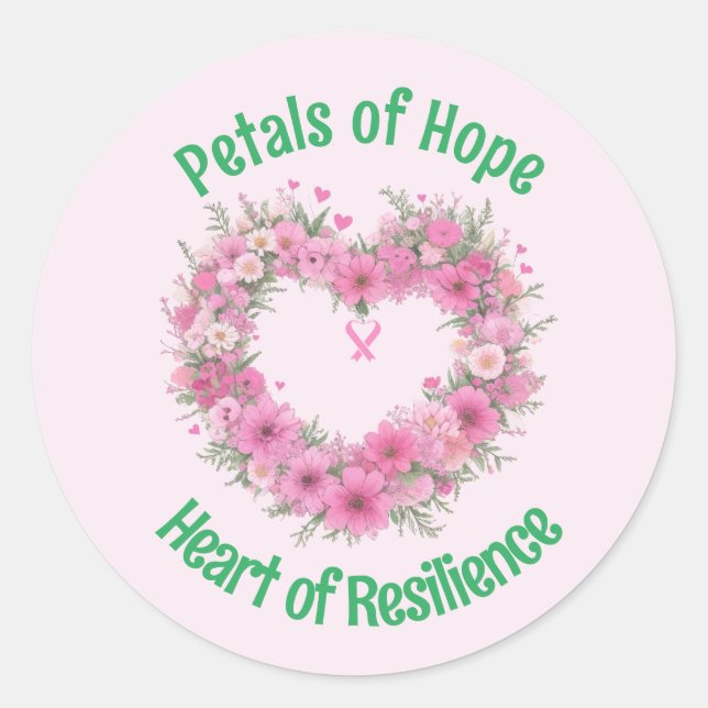 Breast Cancer Awareness Floral Heart Classic Round Sticker (Front)