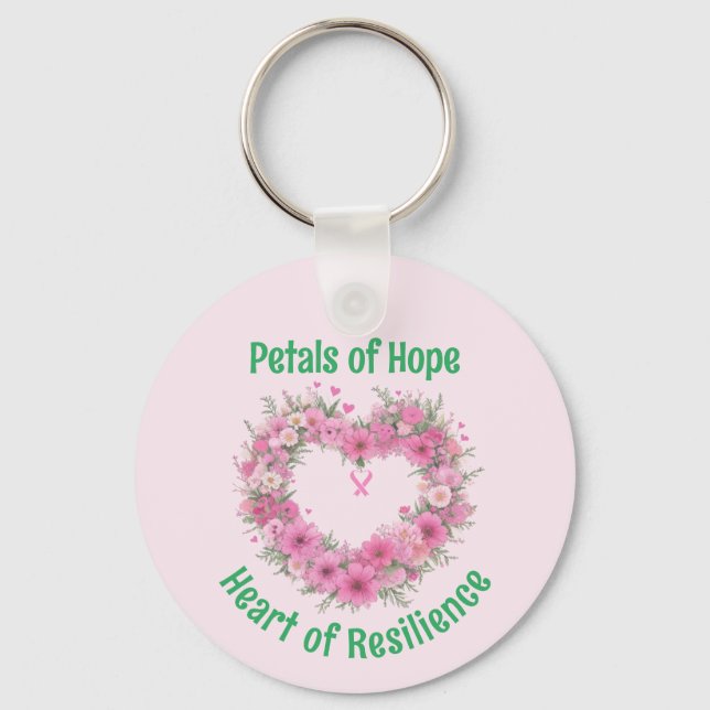 Breast Cancer Awareness Floral Heart Metal Keychain (Front)