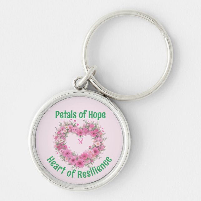 Breast Cancer Awareness Floral Heart Premium Metal Keychain (Front)