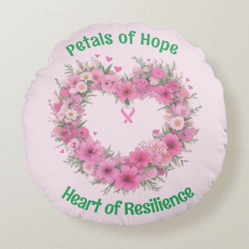 Breast Cancer Awareness Floral Heart Round Pillow