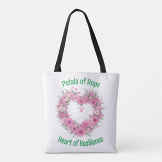 Breast Cancer Awareness Floral Heart Tote Bag