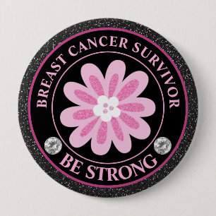 Breast Cancer Awareness Flower Survivor Button