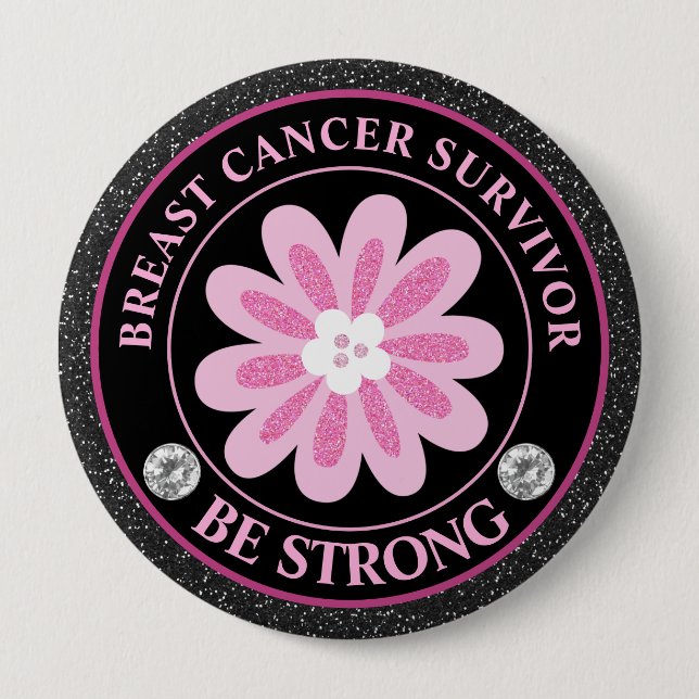Breast Cancer Awareness Flower Survivor Button (Front)