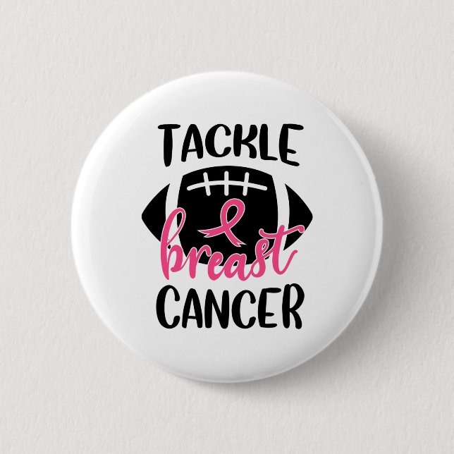 Breast Cancer Awareness Football Ribbon Tackle Bre Button (Front)