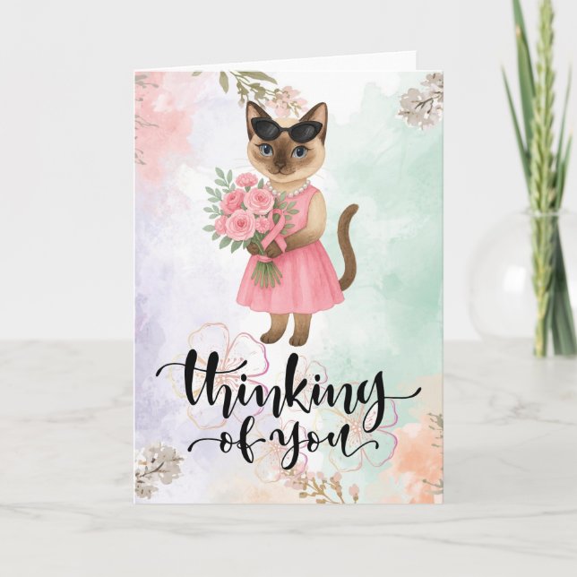 Breast Cancer Awareness for cat lovers pink ribbon Card (Front)