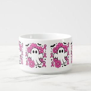 Breast Cancer Awareness Ghost with Pink Flowers Bowl