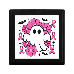 Breast Cancer Awareness Ghost with Pink Flowers Gift Box
