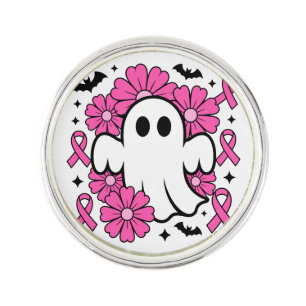 Breast Cancer Awareness Ghost with Pink Flowers Lapel Pin
