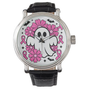 Breast Cancer Awareness Ghost with Pink Flowers Watch