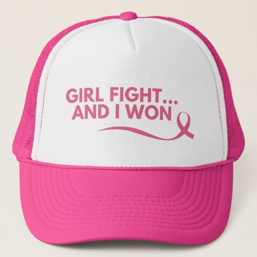 Breast Cancer Awareness Girl FightAnd I Won Trucker Hat