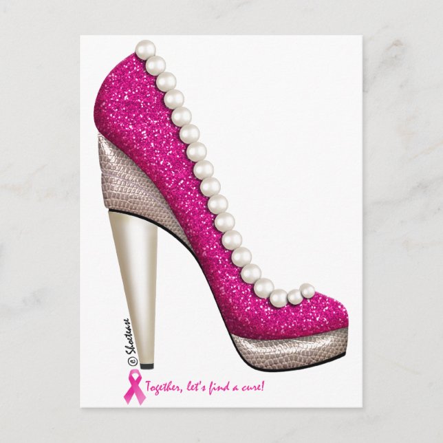 Breast Cancer Awareness Glitter Pearl Pump Postcard (Front)