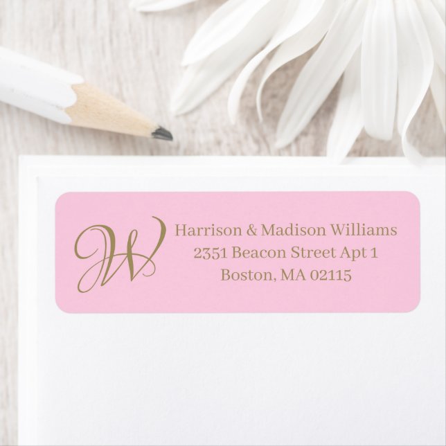 Breast cancer awareness gold pink elegant monogram label (Insitu)
