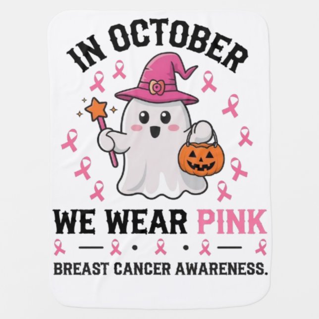  Breast Cancer Awareness Halloween Ghost Design Baby Blanket (Front)