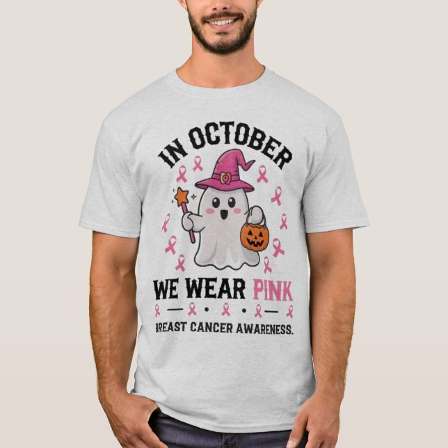  Breast Cancer Awareness Halloween Ghost Design T-Shirt (Front)