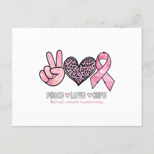Breast Cancer Awareness Heart Leopard Print Pink Announcement Postcard