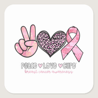 Breast Cancer Awareness Heart Leopard Print Pink Square Sticker