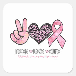 Breast Cancer Awareness Heart Leopard Print Pink Square Sticker
